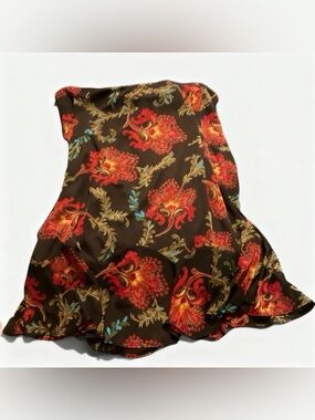 Express Brown Midi Skirt with Red Floral Print